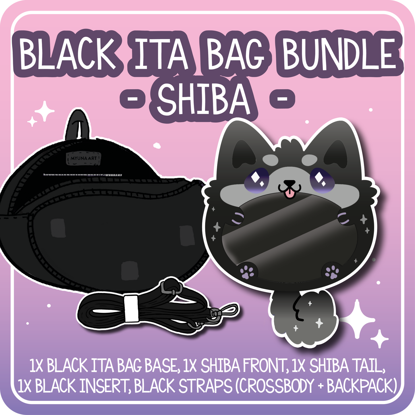 Kawaii Kompanions Ita Bag Bundle Black Shiba // Corgi Dog