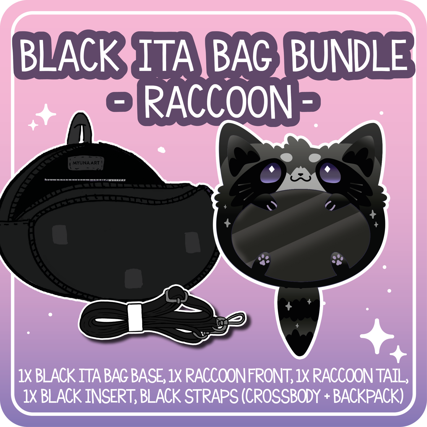 Kawaii Kompanions Ita Bag Bundle Black Raccoon