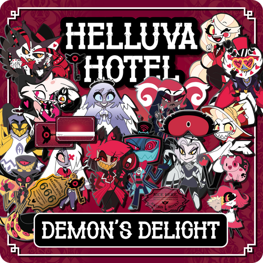 PREORDER Demon's Delight - Hazbin Hotel // Helluva Hotel Pin & Merch Bundle