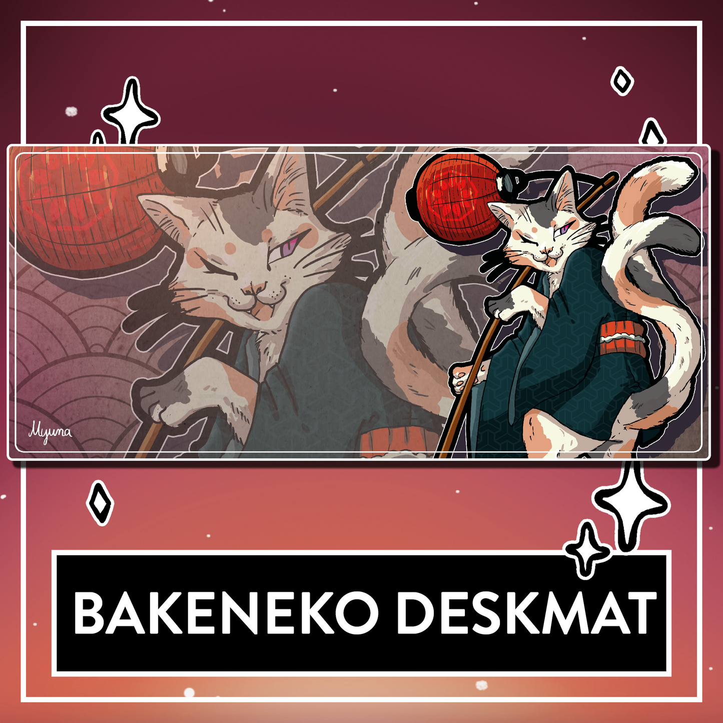 Bakeneko Deskmat - BIG Mousepad, Computer & Desktop Mat, 90x40cm