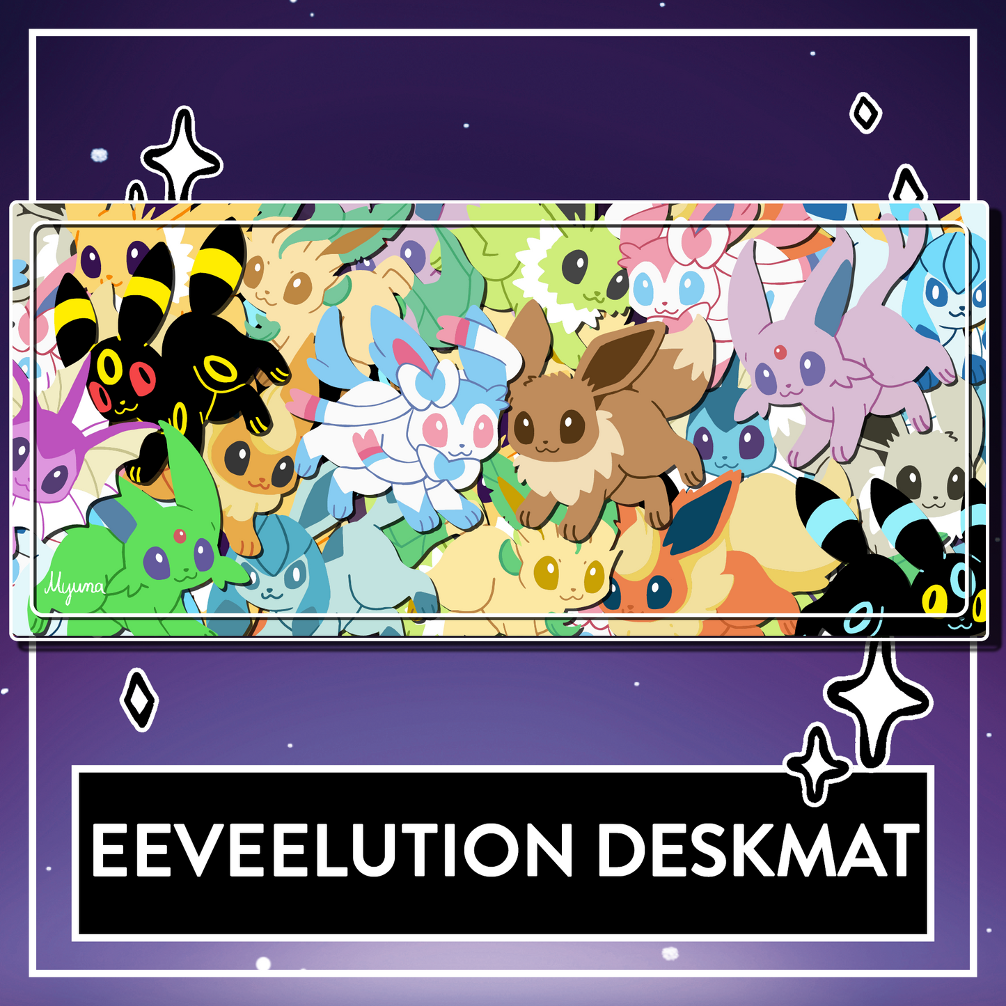 Eeveelution Deskmat - BIG Eeevee & Evolutions Mousepad, Computer & Desktop Mat, 90x40cm