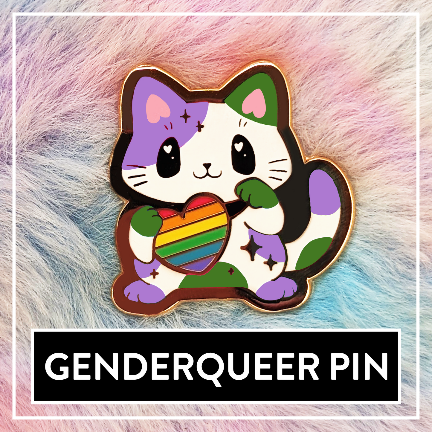 Paws'n'Pride Genderqueer Pride Cat enamel pin