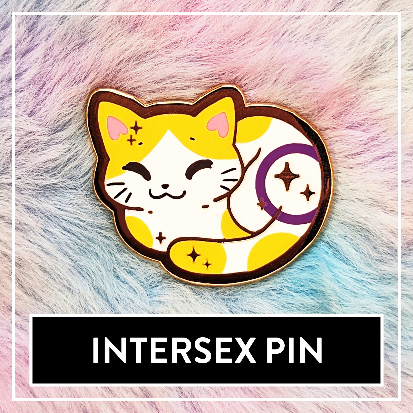 Paws'n'Pride Intersex Pride Cat enamel pin