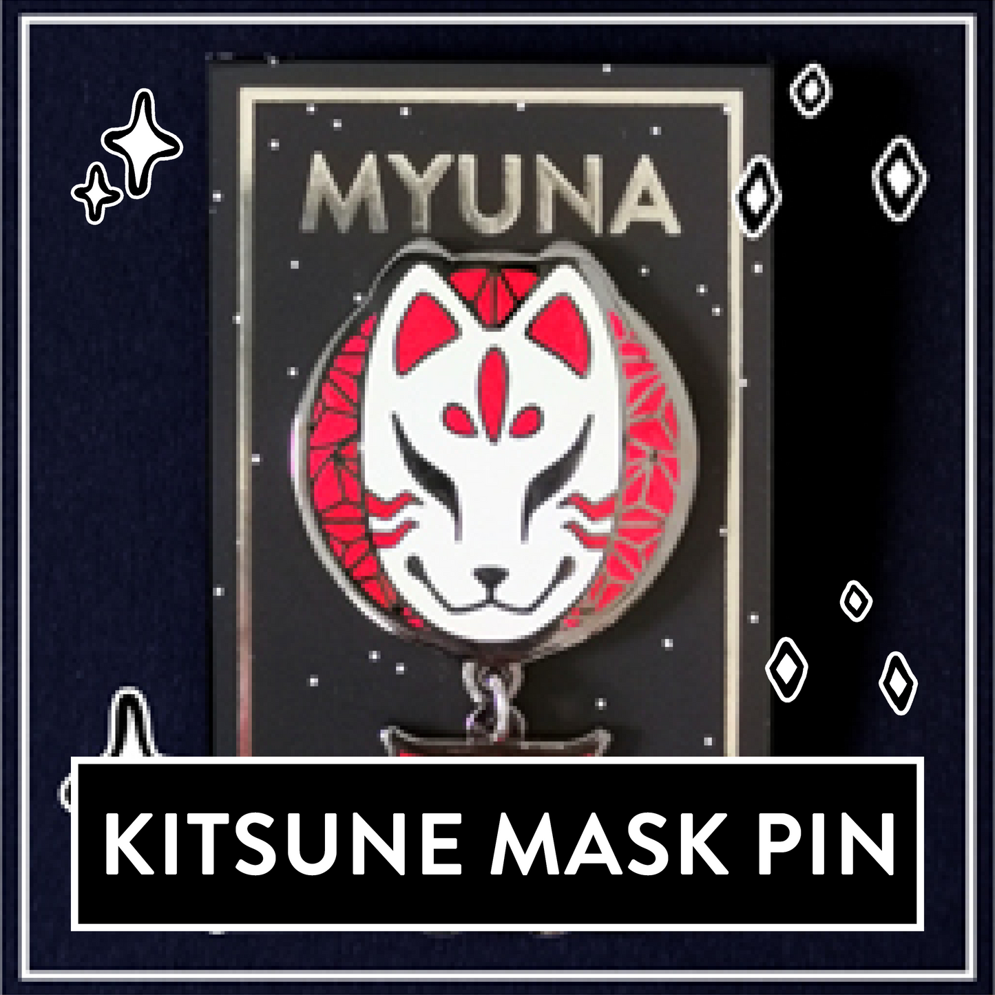 Kitsune Mask Pin - Japanese Yōkai Hard Enamel Pendant Pin