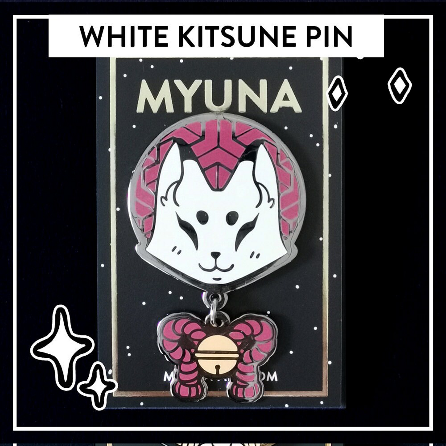 White Kitsune Pin - Japanese Yōkai Hard Enamel Pendant Pin