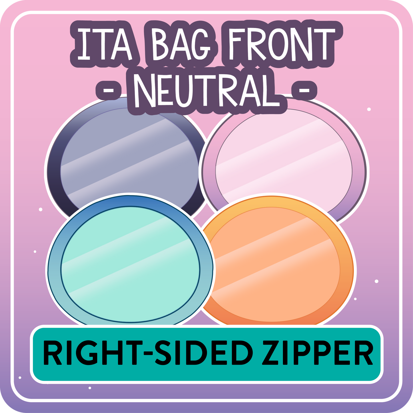 !! PLEASE READ !! NEUTRAL - RIGHT-SIDED ZIPPER - Ita Bag Exchangable Front Designs - 4 different colors -