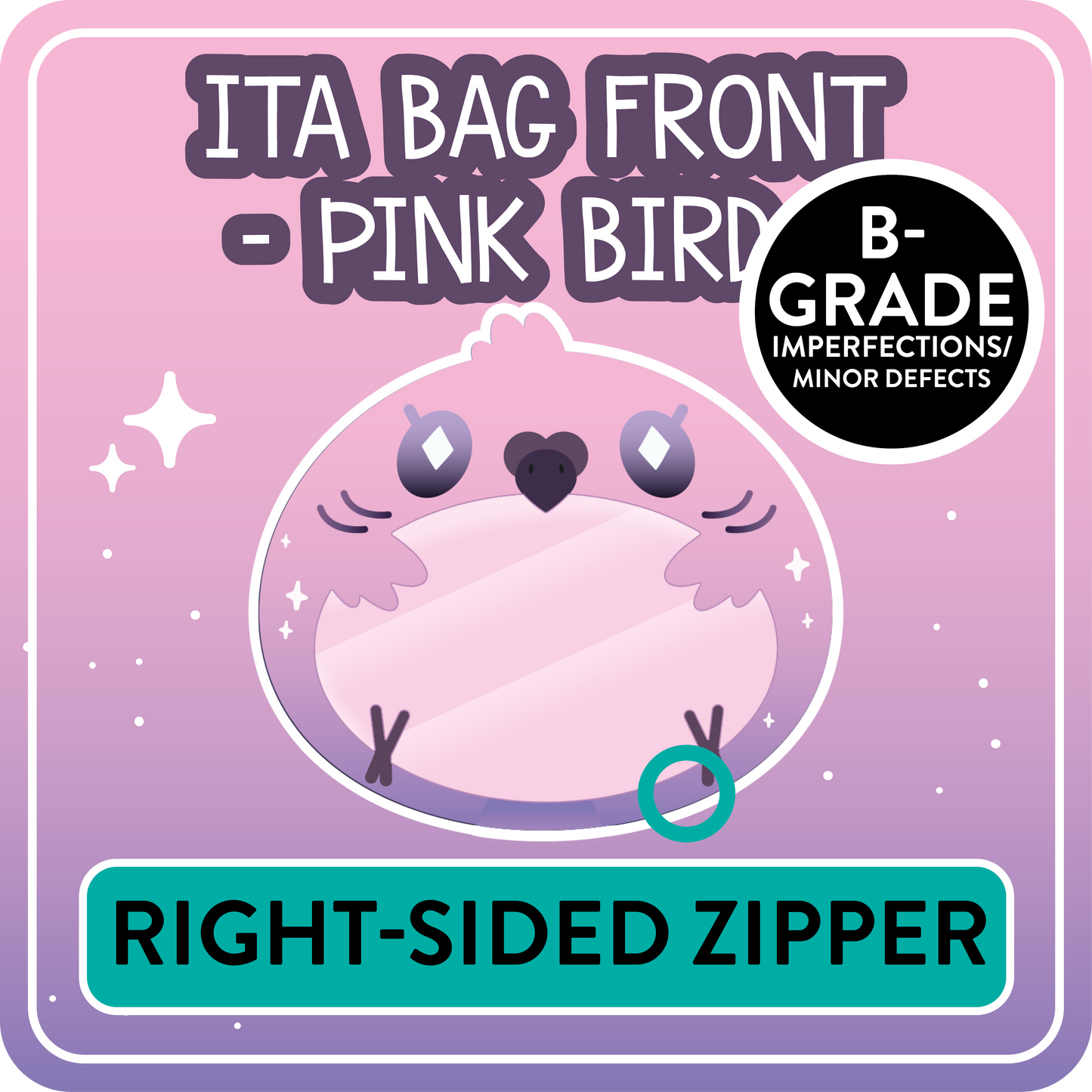 !! PLEASE READ !! BIRD - RIGHT-SIDED ZIPPER - Ita Bag Exchangable Front Designs - 5 different colors -