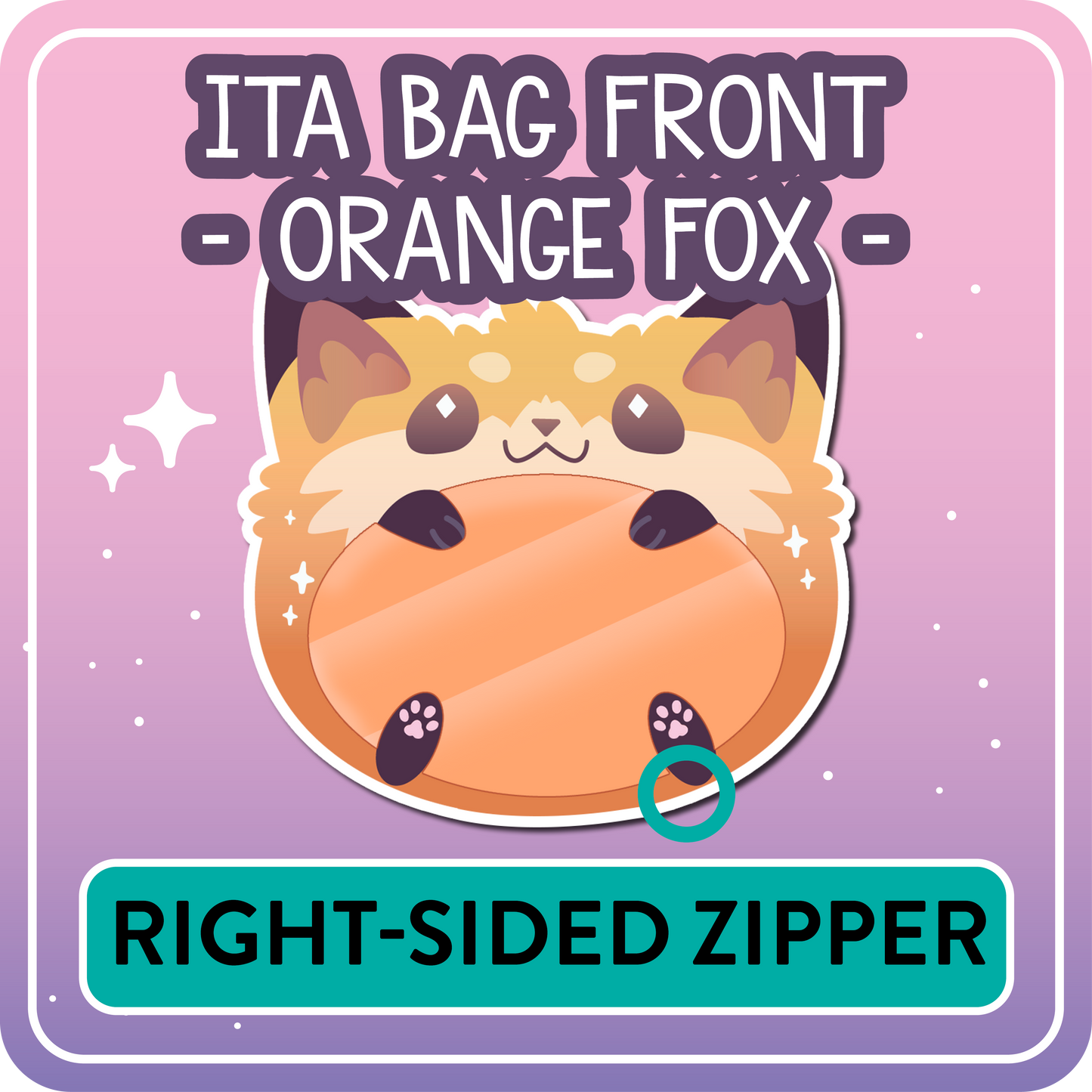 !! PLEASE READ !! FOX - RIGHT-SIDED ZIPPER - Ita Bag Exchangable Front Designs - 5 different colors