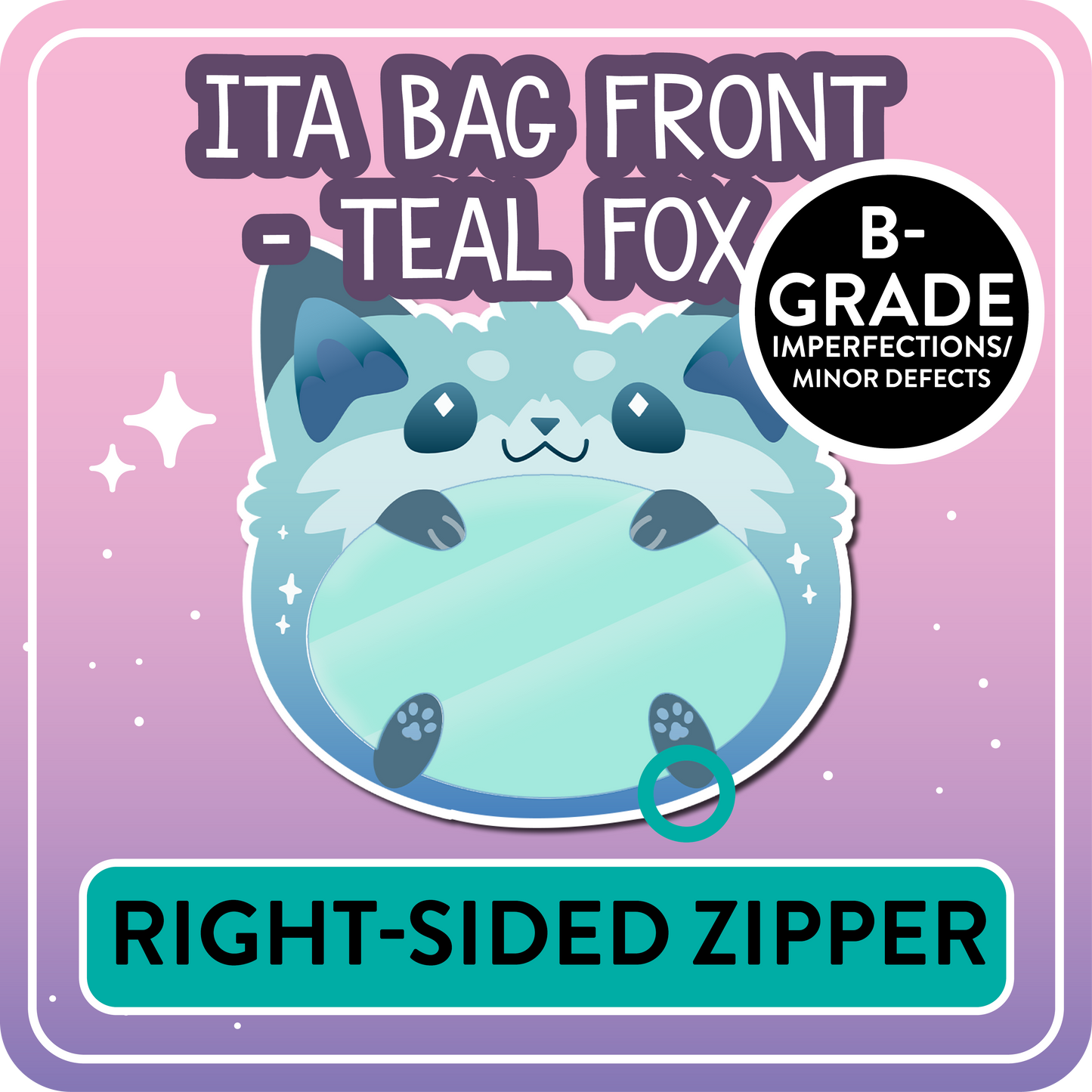 !! PLEASE READ !! FOX - RIGHT-SIDED ZIPPER - Ita Bag Exchangable Front Designs - 5 different colors