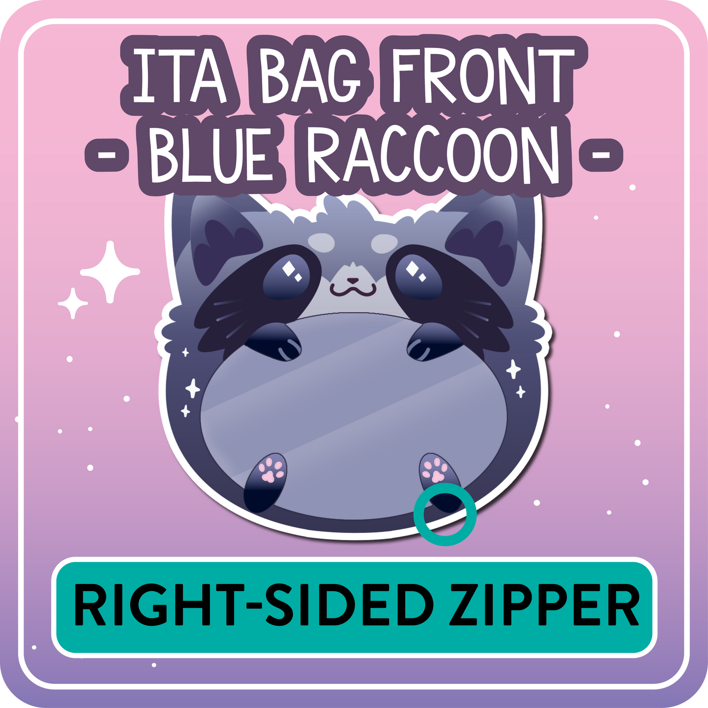 !! PLEASE READ !! RACCOON - RIGHT-SIDED ZIPPER - Ita Bag Exchangable Front Designs - 5 different colors -