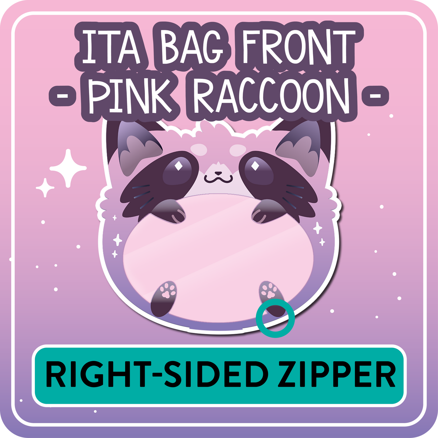 !! PLEASE READ !! RACCOON - RIGHT-SIDED ZIPPER - Ita Bag Exchangable Front Designs - 5 different colors -