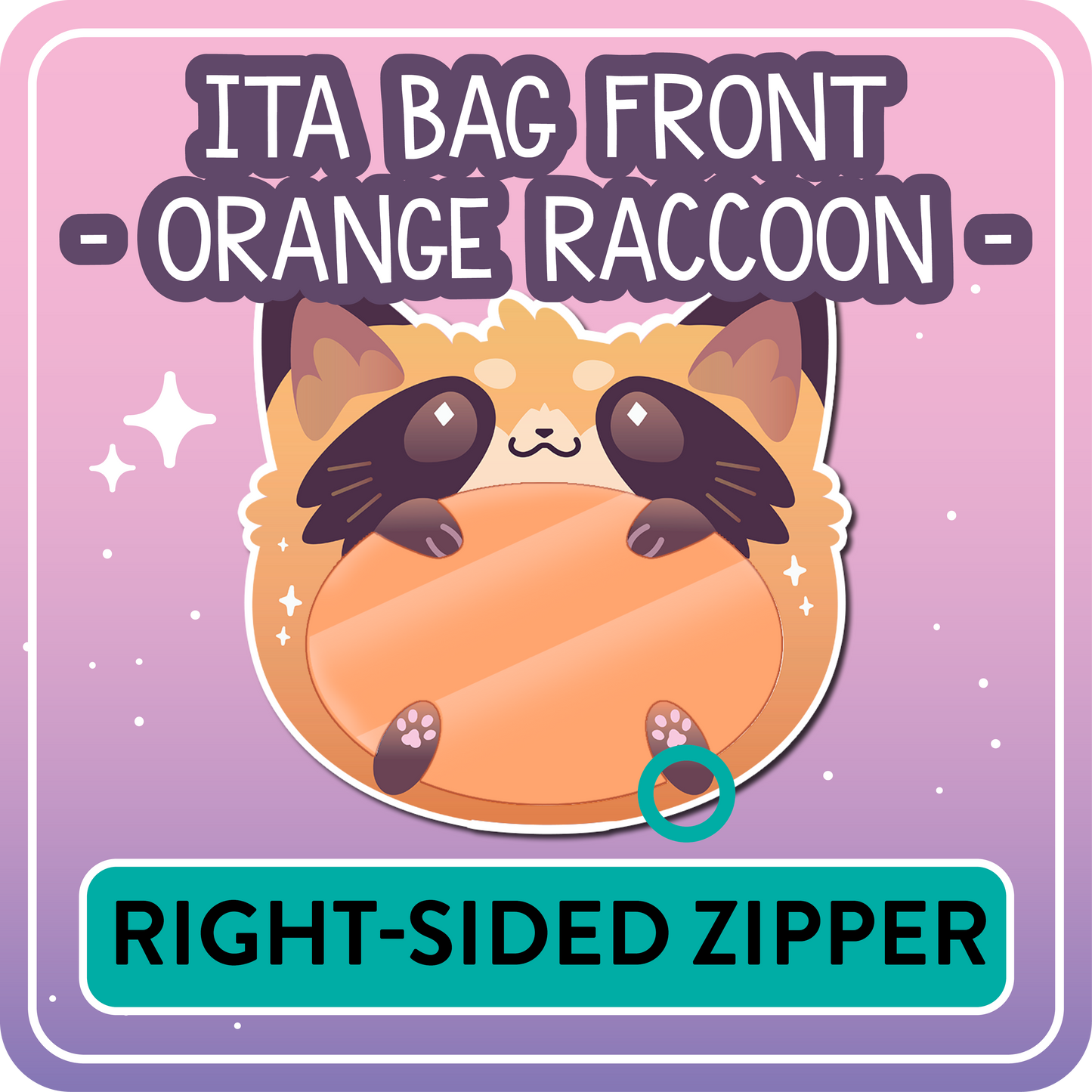 !! PLEASE READ !! RACCOON - RIGHT-SIDED ZIPPER - Ita Bag Exchangable Front Designs - 5 different colors -