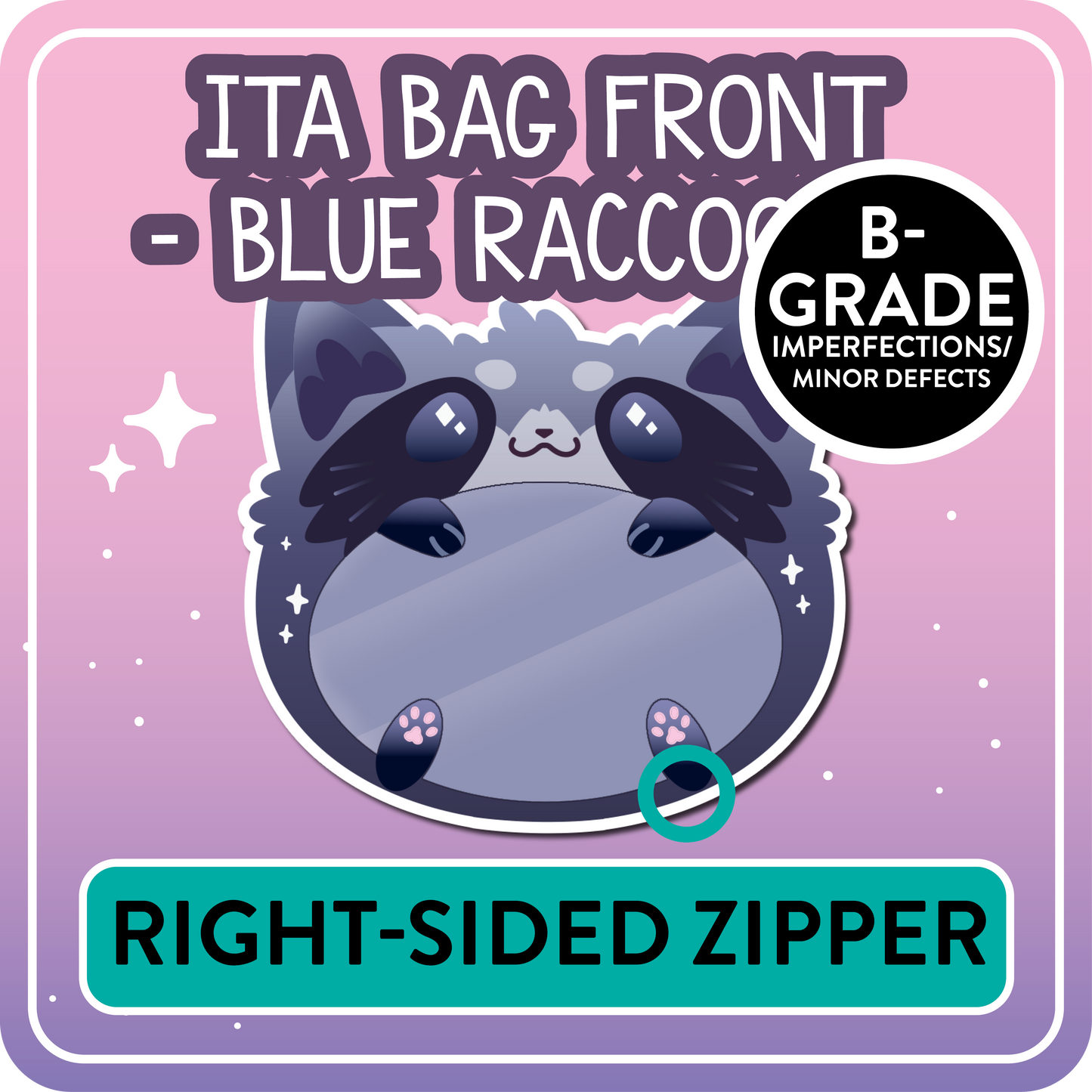 !! PLEASE READ !! RACCOON - RIGHT-SIDED ZIPPER - Ita Bag Exchangable Front Designs - 5 different colors -