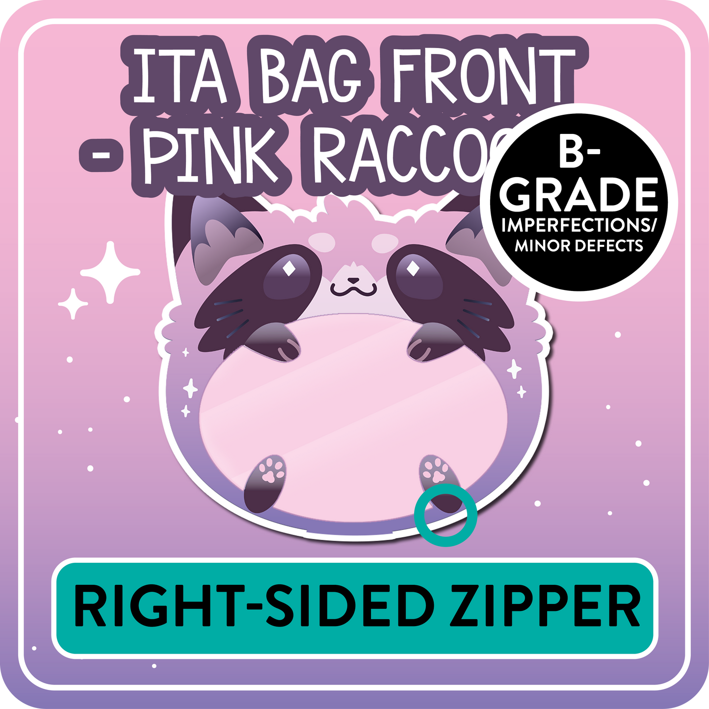 !! PLEASE READ !! RACCOON - RIGHT-SIDED ZIPPER - Ita Bag Exchangable Front Designs - 5 different colors -