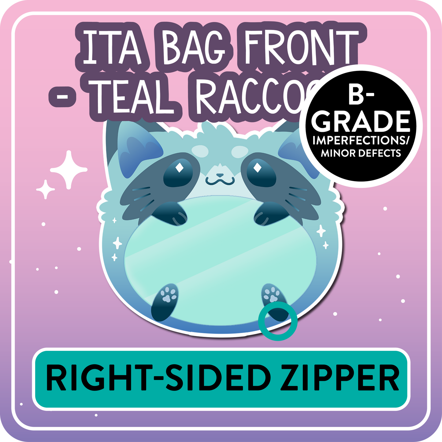 !! PLEASE READ !! RACCOON - RIGHT-SIDED ZIPPER - Ita Bag Exchangable Front Designs - 5 different colors -