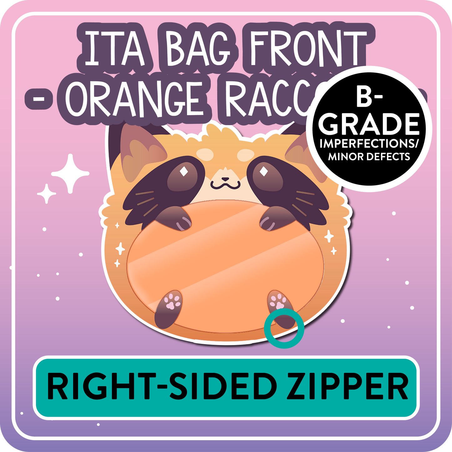 !! PLEASE READ !! RACCOON - RIGHT-SIDED ZIPPER - Ita Bag Exchangable Front Designs - 5 different colors -