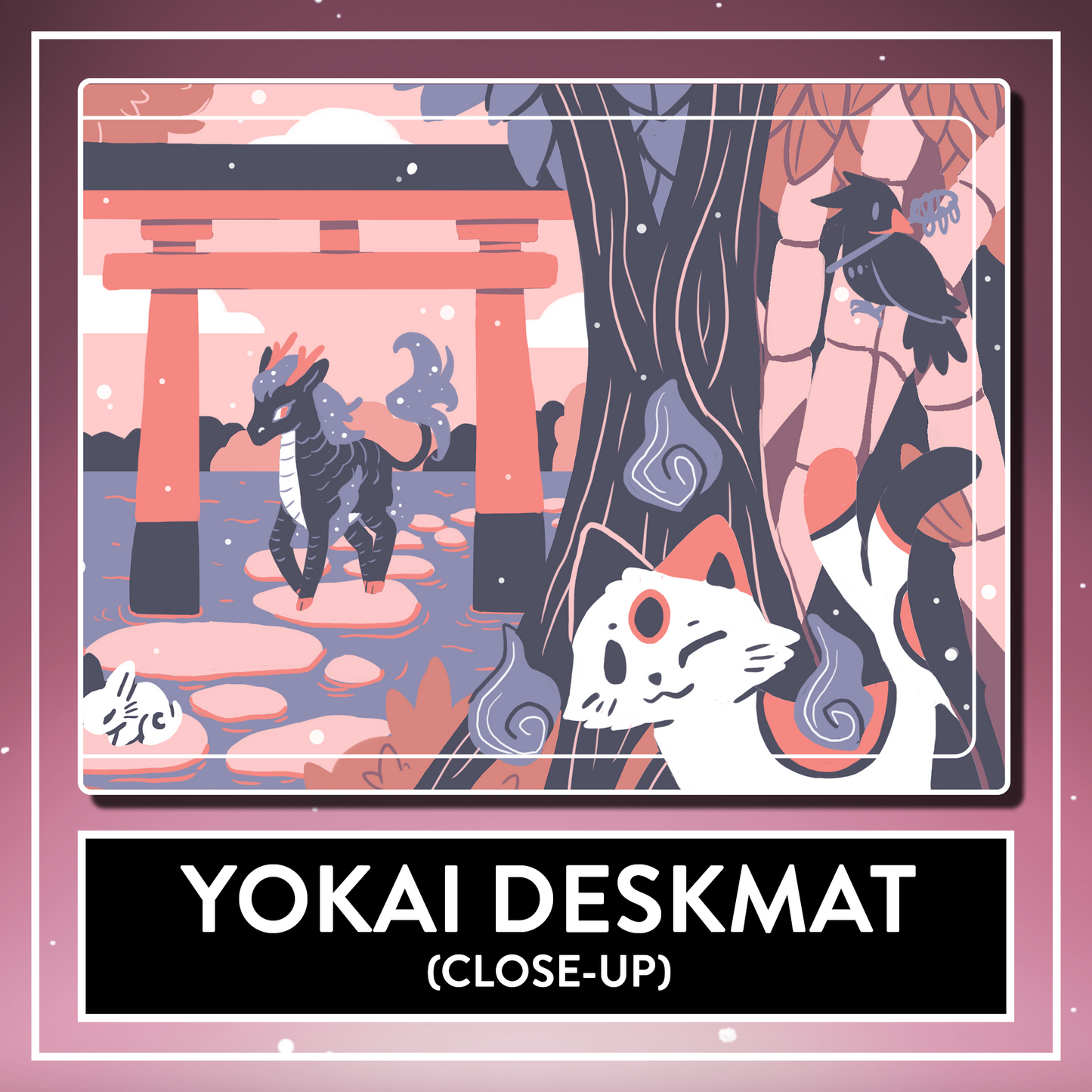 Yokai Deskmat - BIG Japanese Folklore Own Art Mousepad, cute Computer & Desktop Mat, 90x40cm