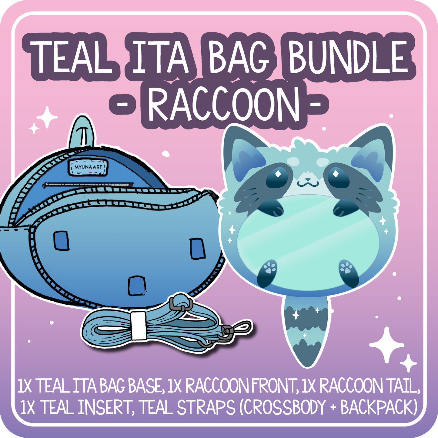 Kawaii Kompanions Ita Bag Bundle Teal Raccoon