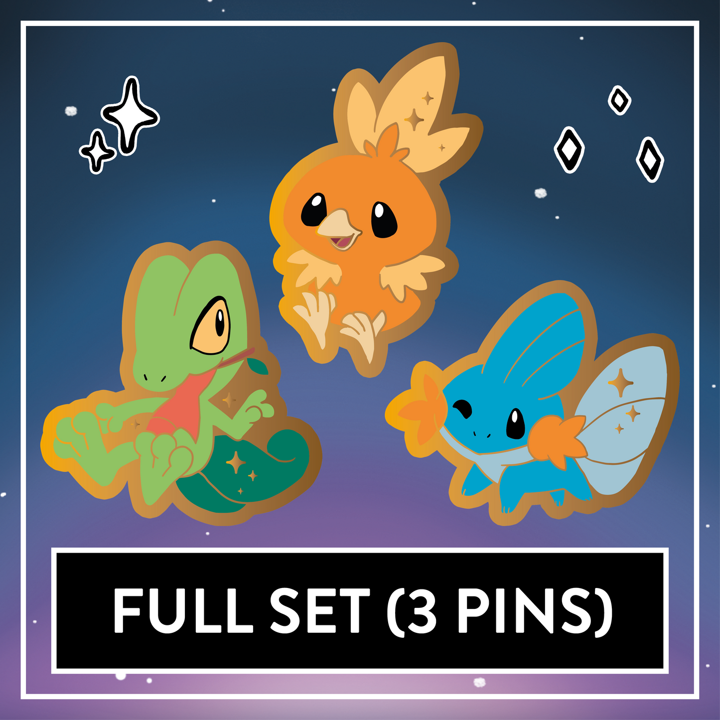 Cute Hoenn Starter Friends - Set & Single Mini Hard Enamel Pins