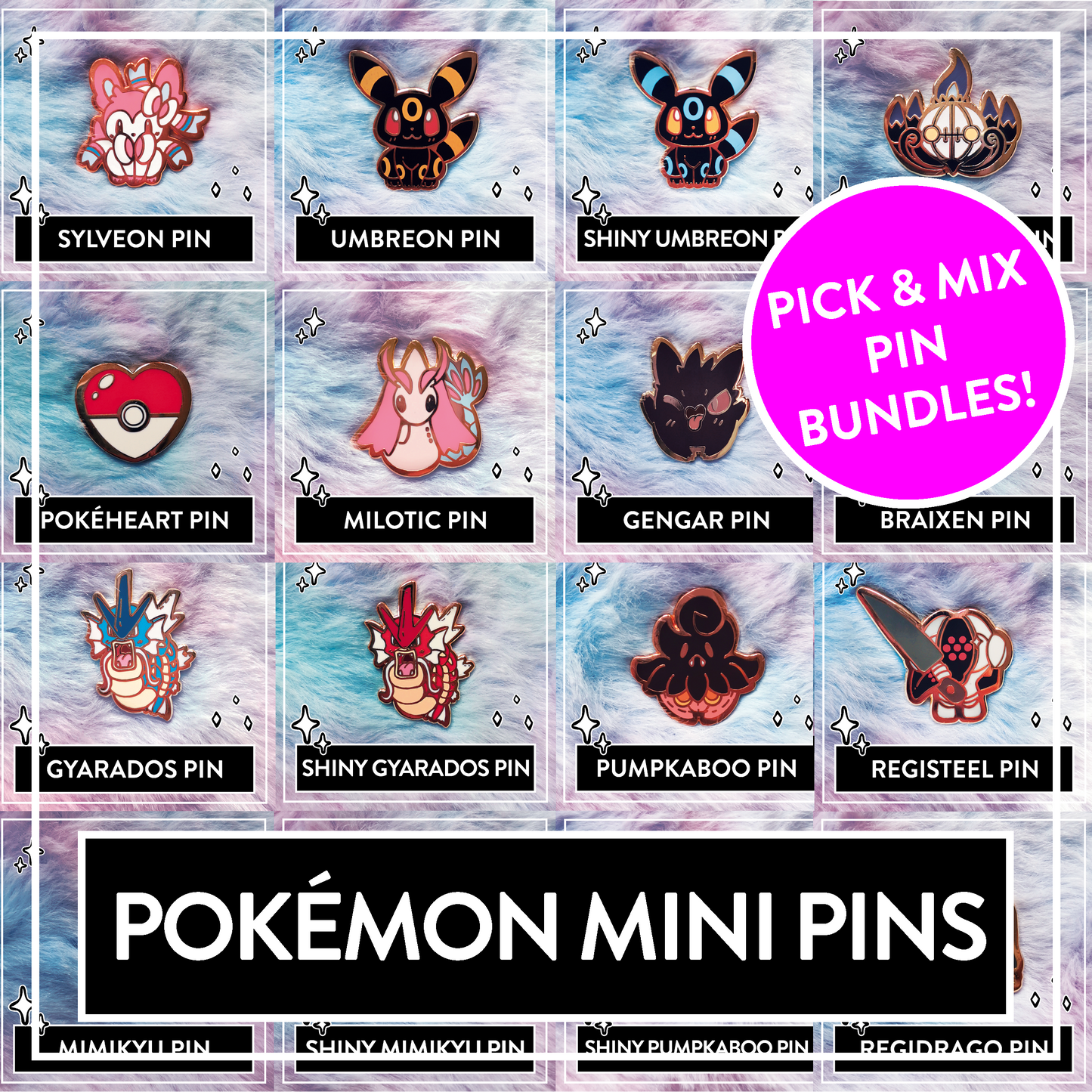 PICK & MIX Mini Pin Bundle - Cute Pokemon Mini Pin Bundles – Hard Enamel Pins, Kawaii Art Pins, Umbreon, Celebi, Braixen, Sylveon and more
