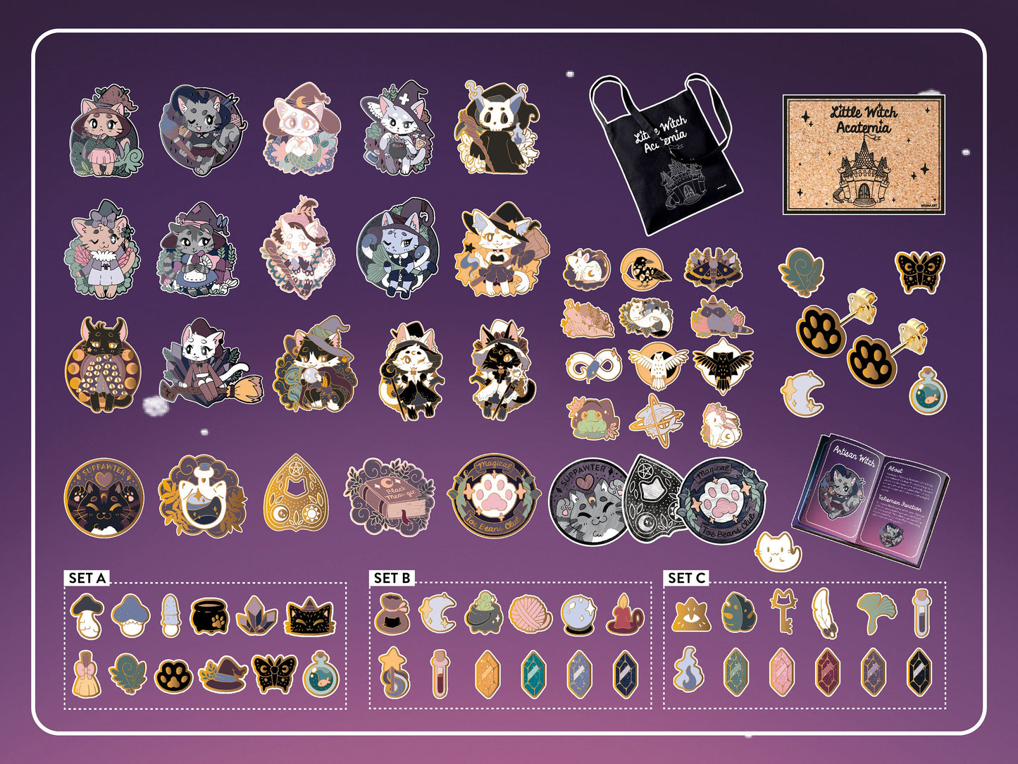 Myuna's Little Witch Acatemia Cat Witch Pins - Pick & Mix cute Cat Witch talismans pin bundles, Kawaii Witchy Occult Hard Enamel Pins