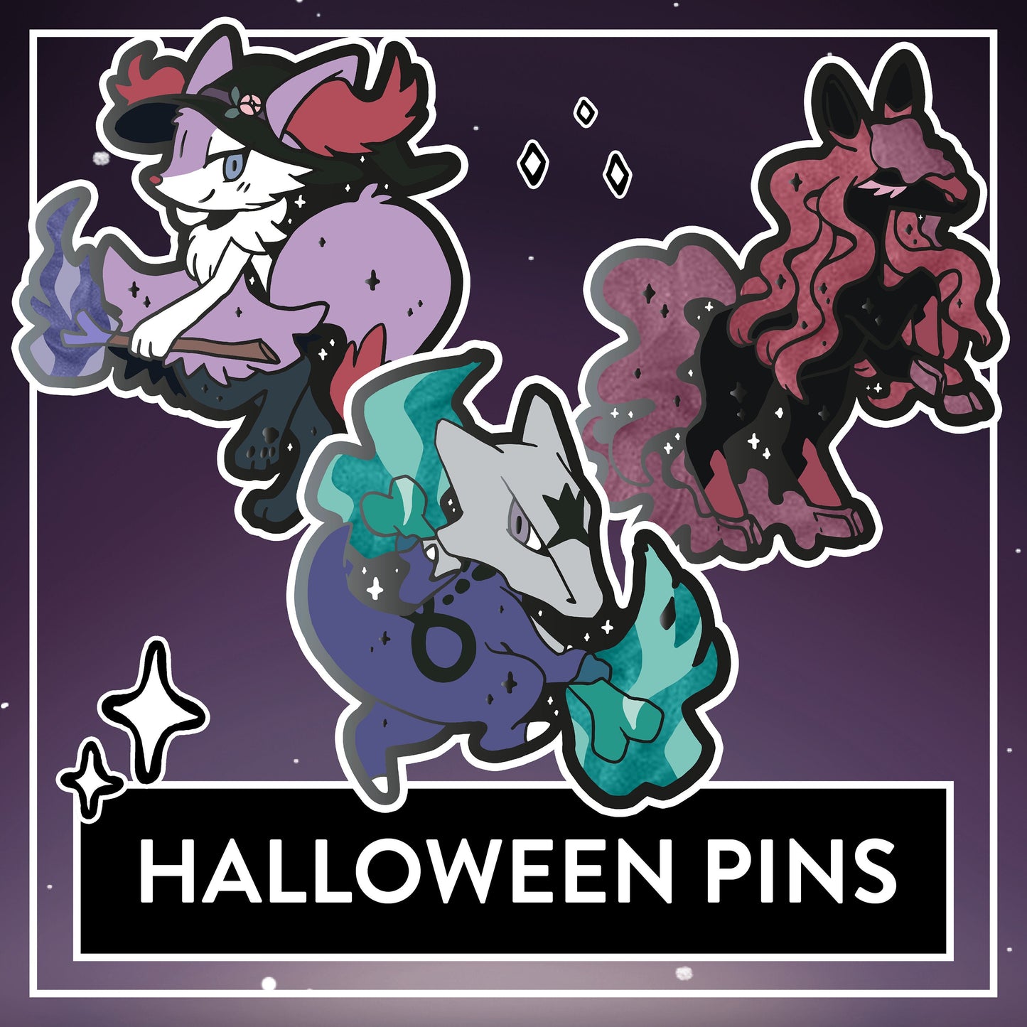 Braixen, Marowak & Spectrier Hard Enamel Pins with pearlescent Details + optional HOLO Sticker, Ghost Halloween Pins