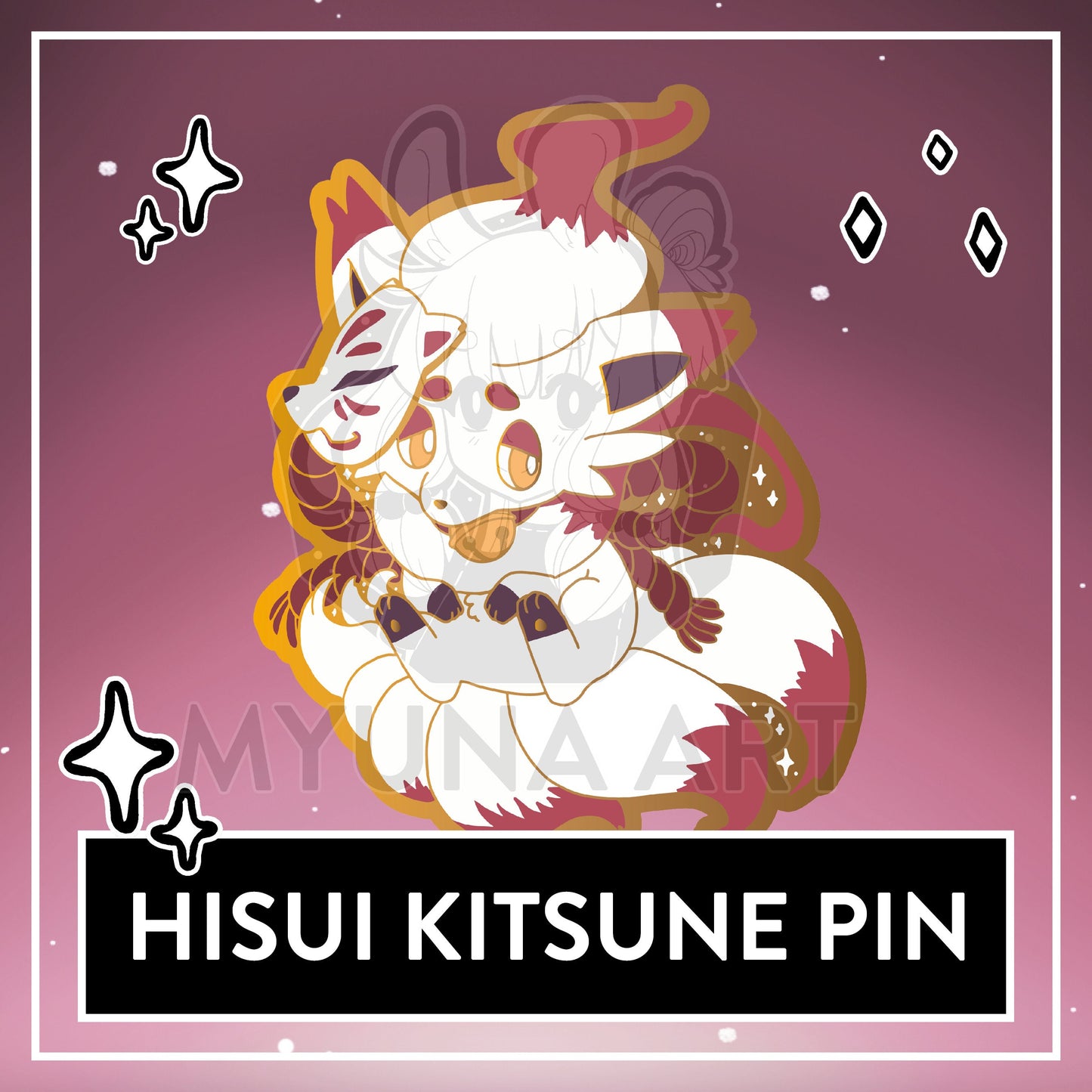 Kitsune Hard Enamel Pin - Fire Kistune & Hisui Kitsune, Kitsune Mask Pins, Japan inspired fox pin