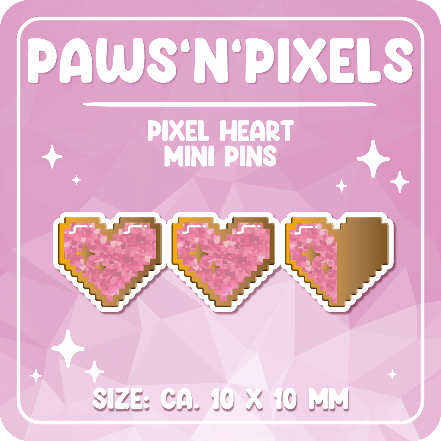 Paws'n'Pixels Mini Heart Pin Set GLITTER (3x mini hard enamel pin)