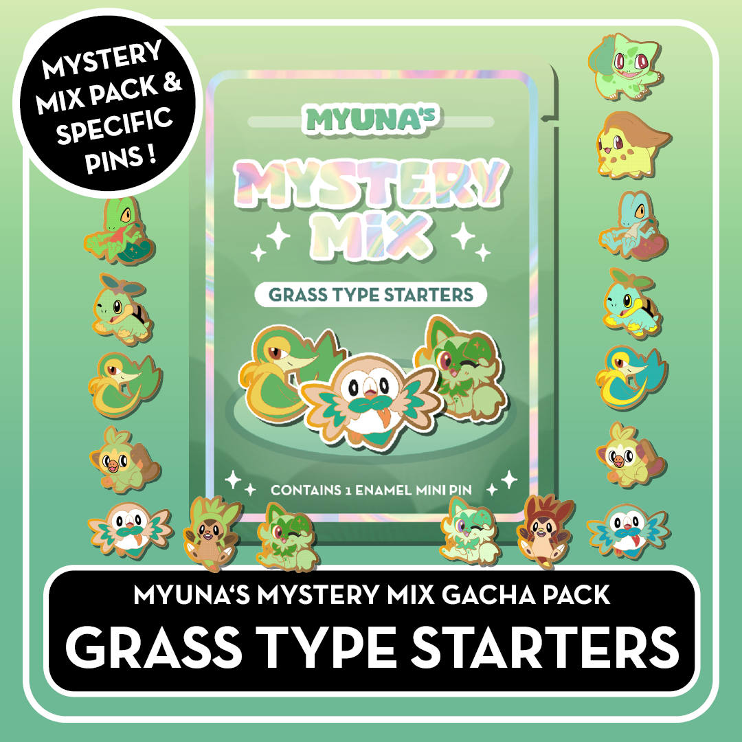 Grass Type Starters - Myuna's Mystery Mix Gacha Mini Pins