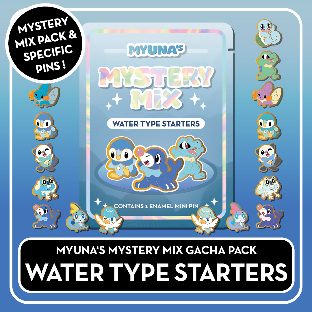 PREORDER Water Type Starters - Myuna's Mystery Mix Gacha Mini Pins