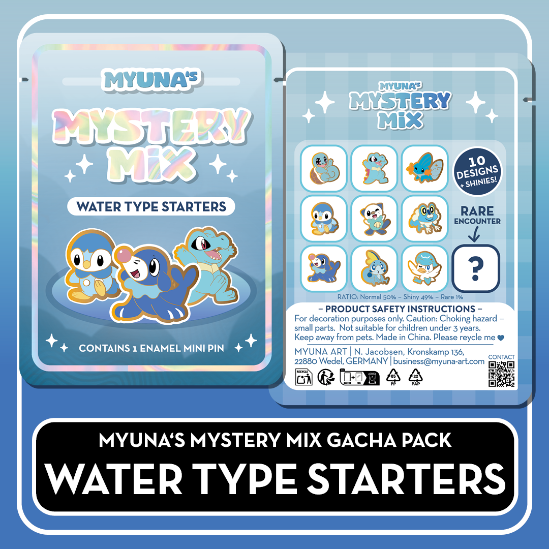 PREORDER Water Type Starters - Myuna's Mystery Mix Gacha Mini Pins