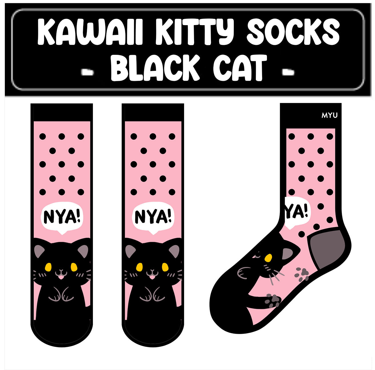 Kawaii Kitty Socks - Black Cat -