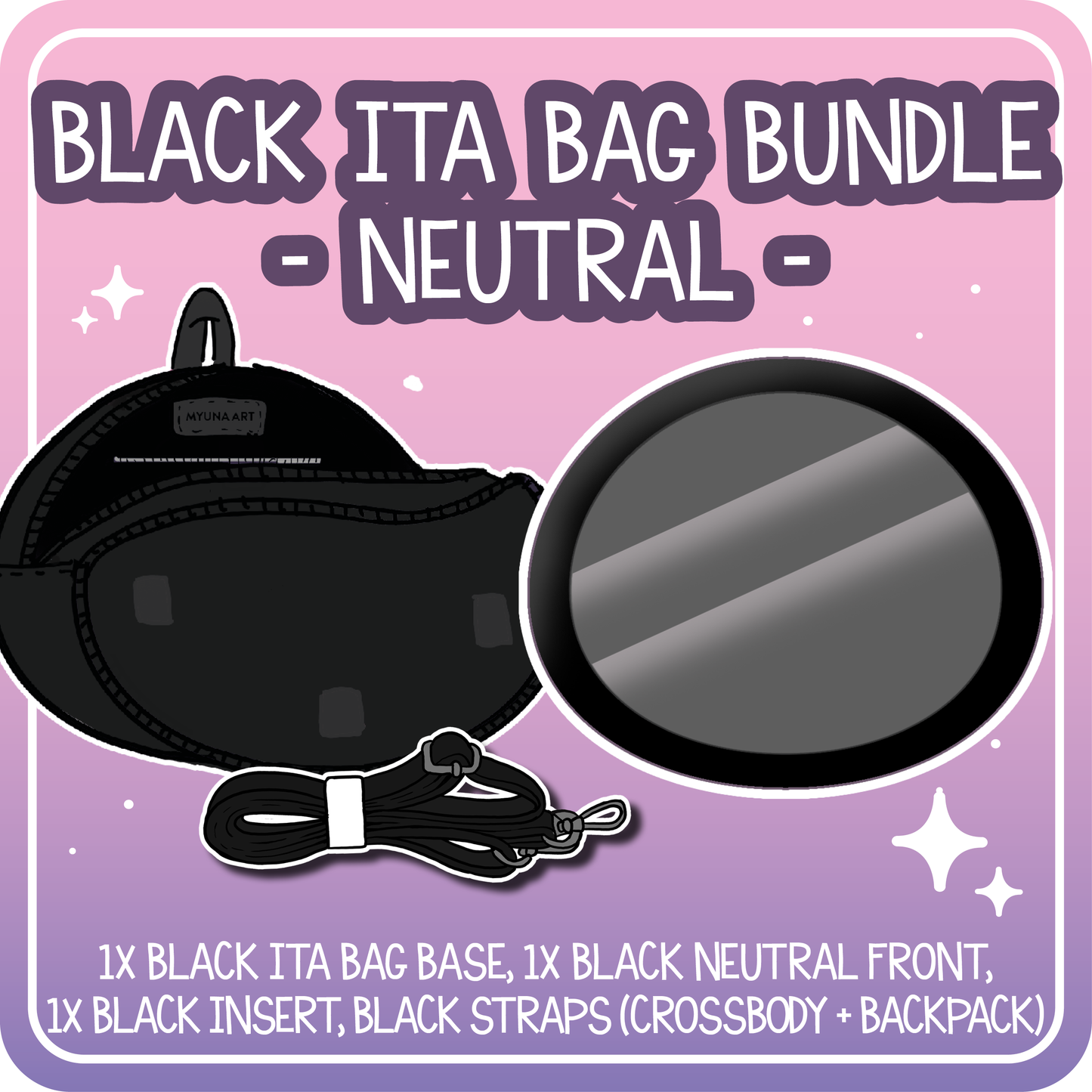 Kawaii Kompanions Ita Bag Bundle Black Neutral Front