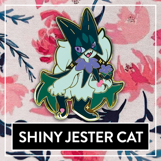 #0908 Shiny Jester Cat Pin - June 2024 Patreon PinClub Pin