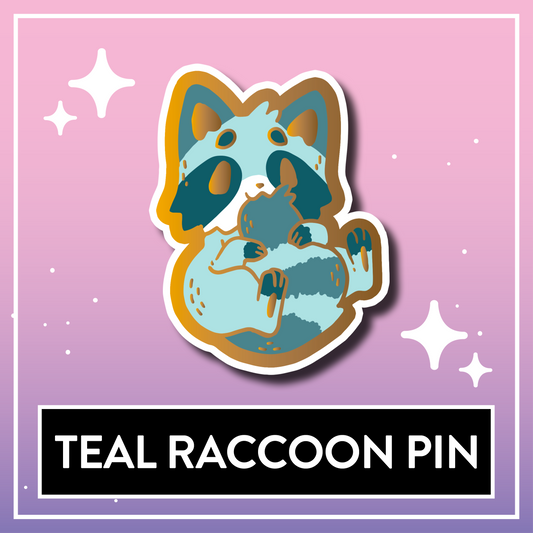 Teal Raccoon Pin - Kawaii Kompanions Hard Enamel Pin