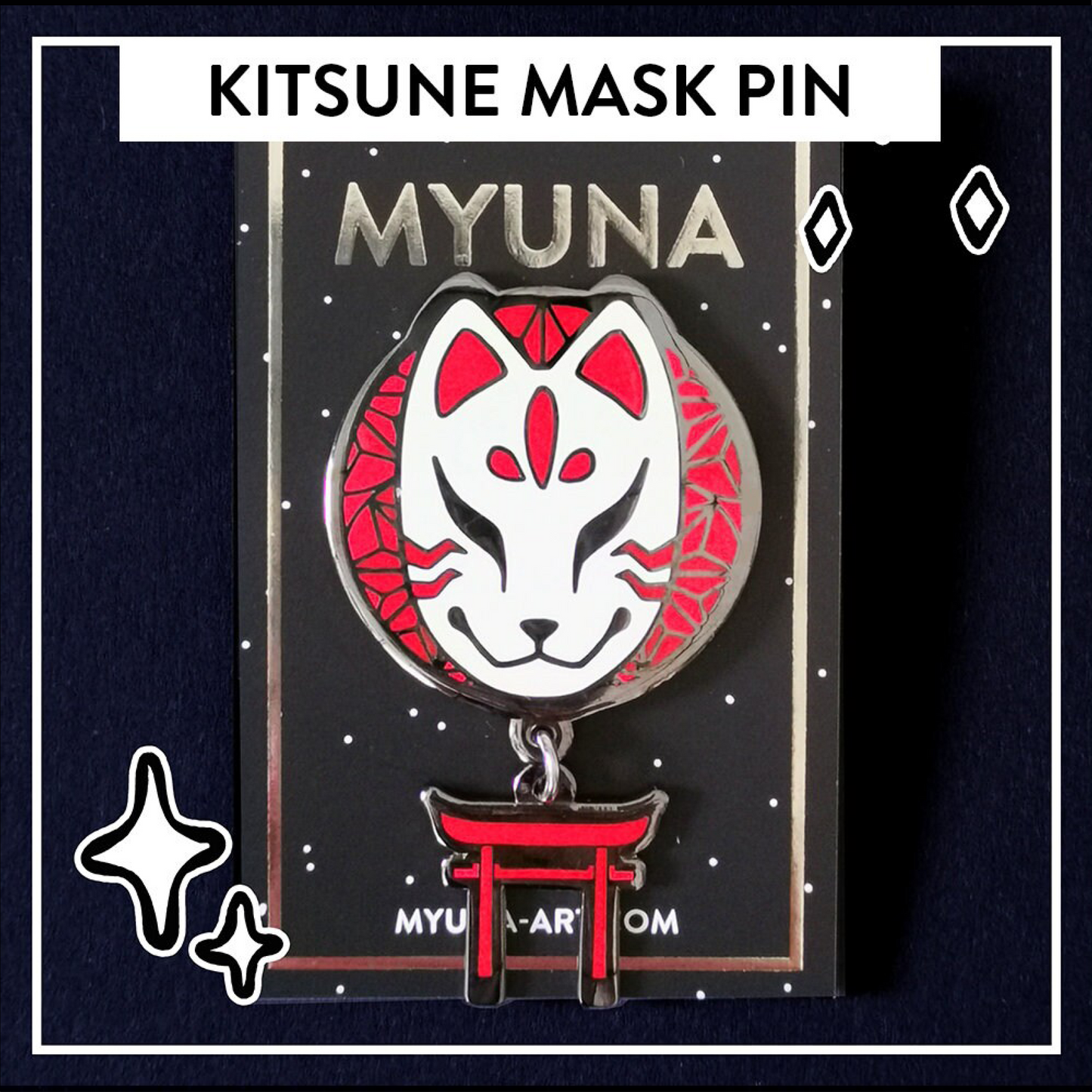 Kitsune Mask Pin - Japanese Yōkai Hard Enamel Pendant Pin