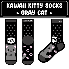 PREORDER Kawaii Kitty Socks - Gray Cat -