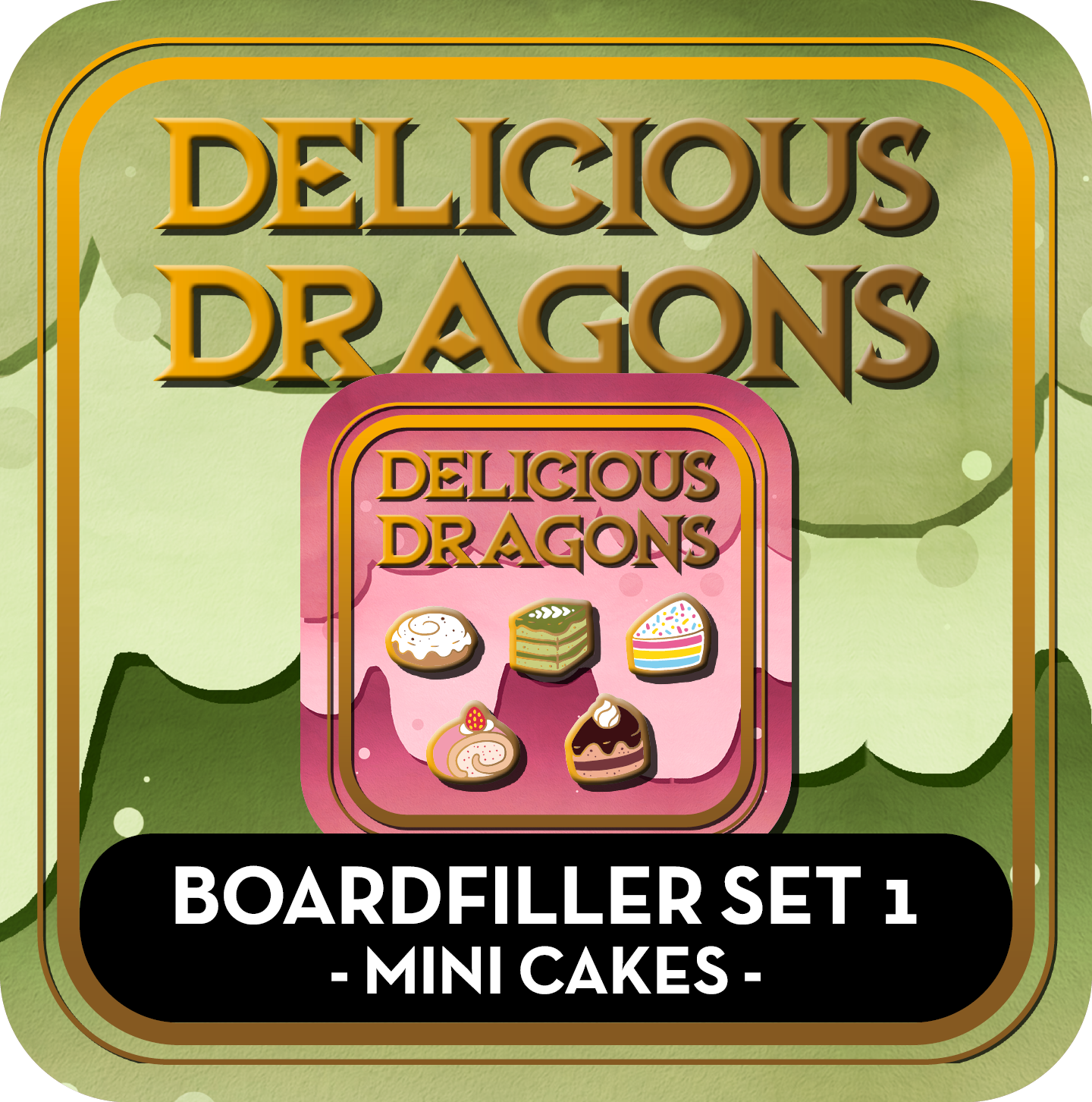 PREORDER Boardfiller Set 1: Mini Cakes - Delicious Dragons - Cute Original Art Enamel Pin