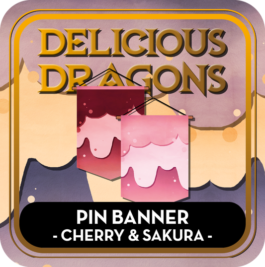 PREORDER Pin Banner "Cherry & Sakura" - Delicious Dragons - Cute Original Art Double-sided Pin Banner