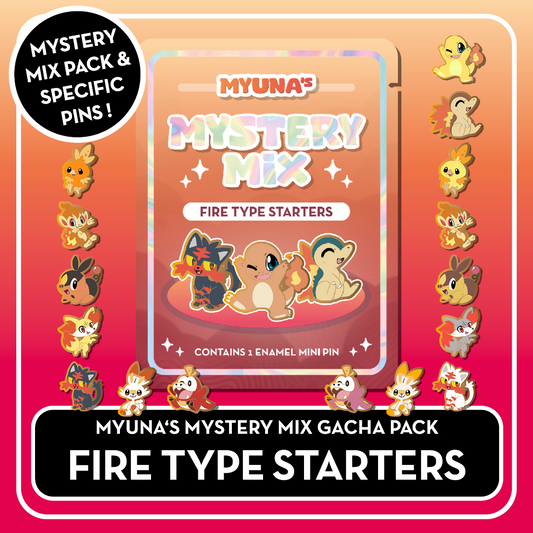 PREORDER Fire Type Starters - Myuna's Mystery Mix Gacha Mini Pins