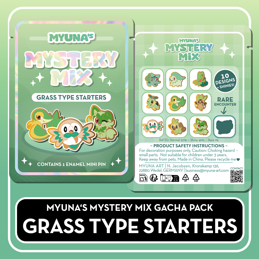 PREORDER Grass Type Starters - Myuna's Mystery Mix Gacha Mini Pins