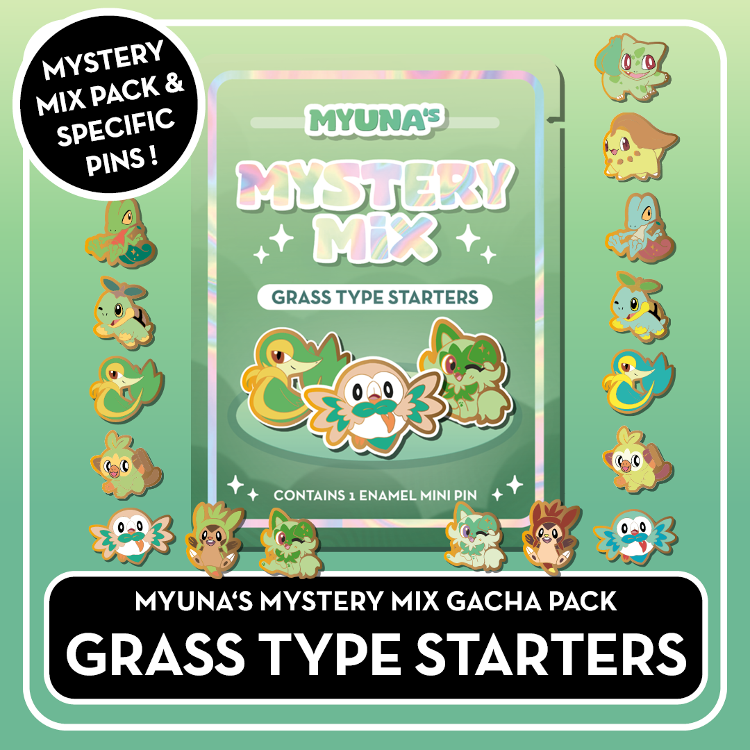PREORDER Grass Type Starters - Myuna's Mystery Mix Gacha Mini Pins