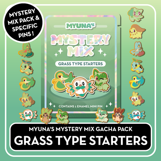 PREORDER Grass Type Starters - Myuna's Mystery Mix Gacha Mini Pins