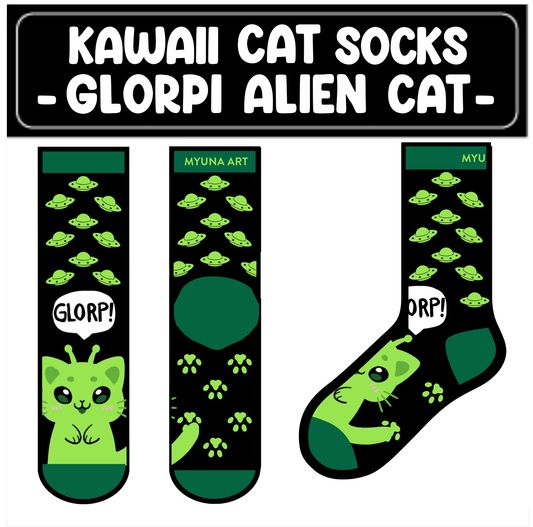 Kawaii Kitty Socks - Glorpi Alien Cat -