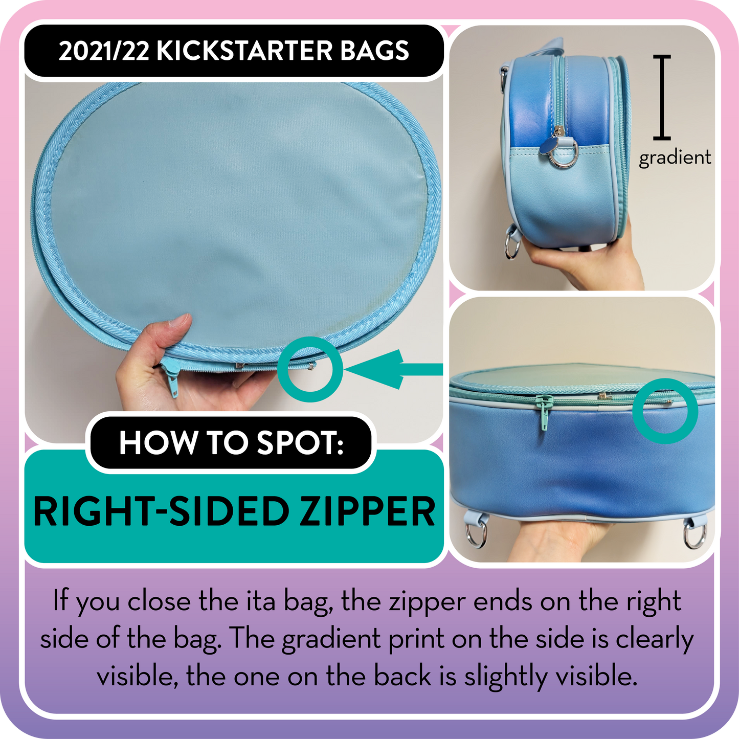 !! PLEASE READ !! FROG - RIGHT-SIDED ZIPPER - Ita Bag Exchangable Front Designs - 5 different colors -