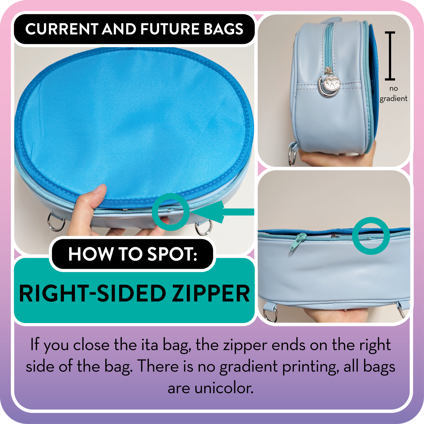 !! PLEASE READ !! FROG - RIGHT-SIDED ZIPPER - Ita Bag Exchangable Front Designs - 5 different colors -