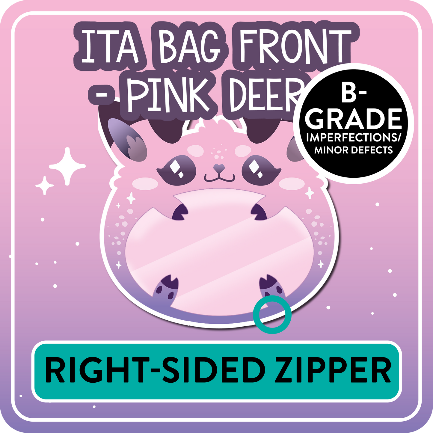 !! PLEASE READ !! DEER - RIGHT-SIDED ZIPPER - Ita Bag Exchangable Front Designs - 5 different colors -