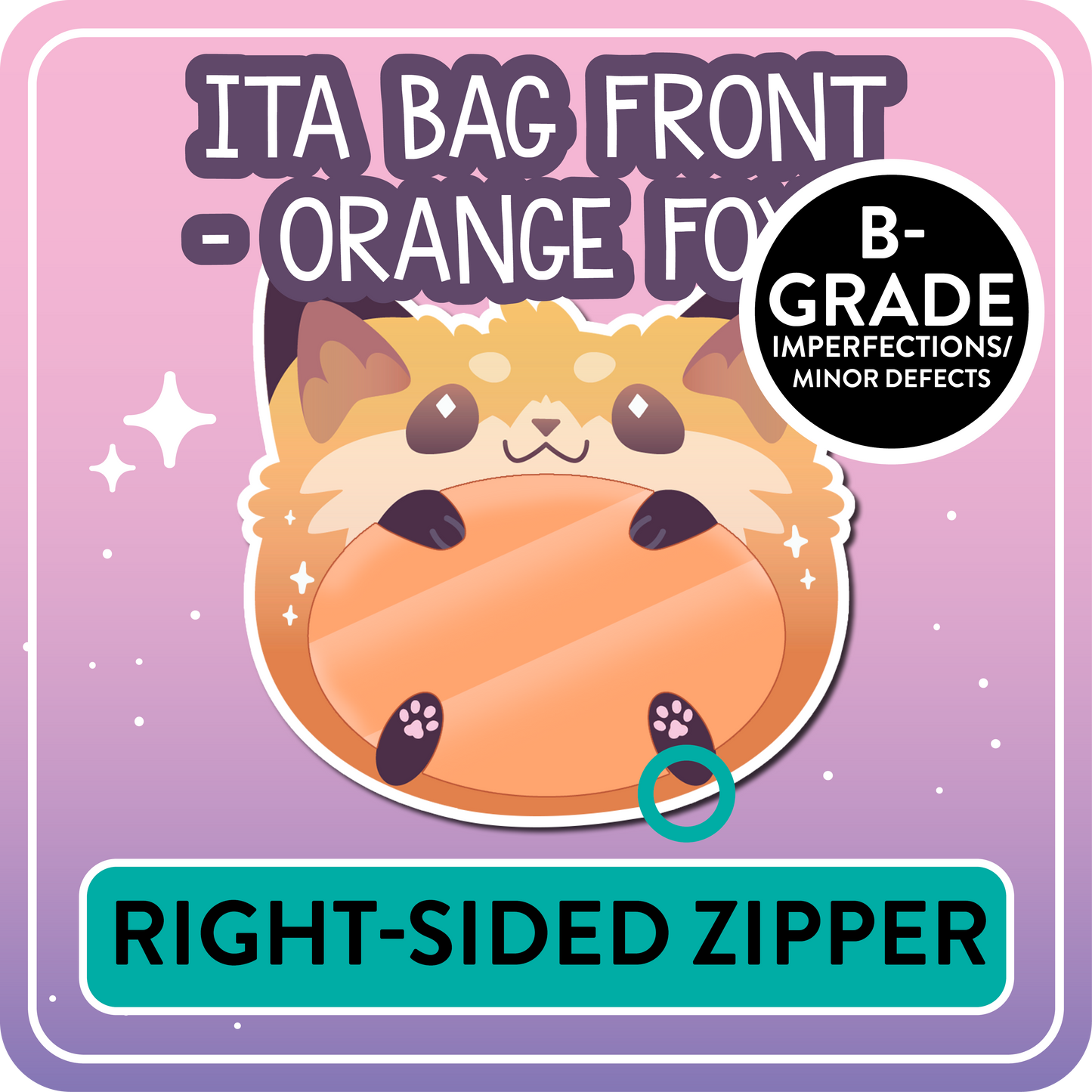 !! PLEASE READ !! FOX - RIGHT-SIDED ZIPPER - Ita Bag Exchangable Front Designs - 5 different colors