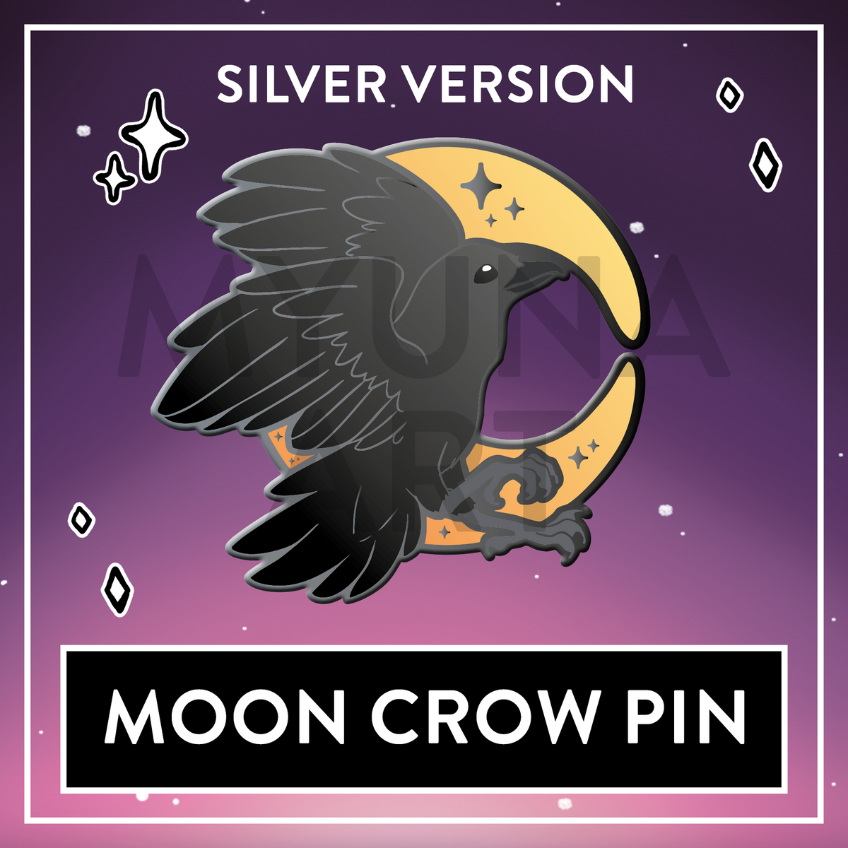 Moon Crow Silver Version Hard Enamel Pin - June 2026 Patreon PinClub Pin