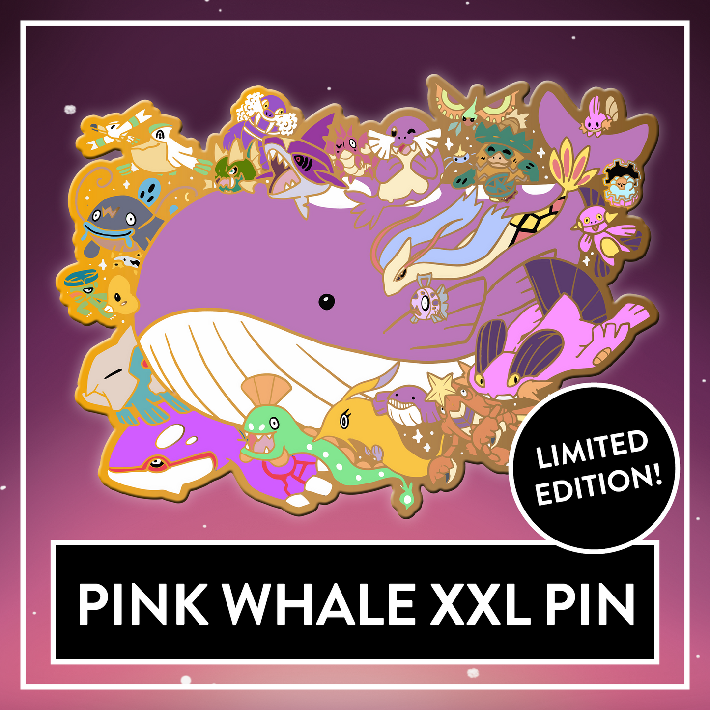#0321 XXL Pink Whale BIG Hard Enamel Pin - Limited Edition